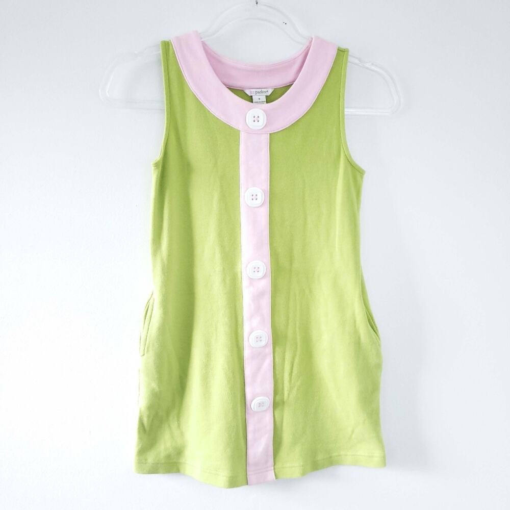 KC Parker Sheath Mod Dress Green Pink Size 8 Sleeveless Summer Dress